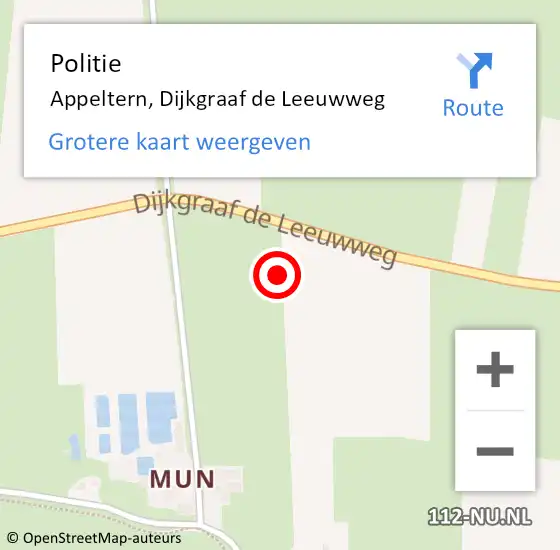 Locatie op kaart van de 112 melding: Politie Appeltern, Dijkgraaf de Leeuwweg op 30 januari 2024 07:07