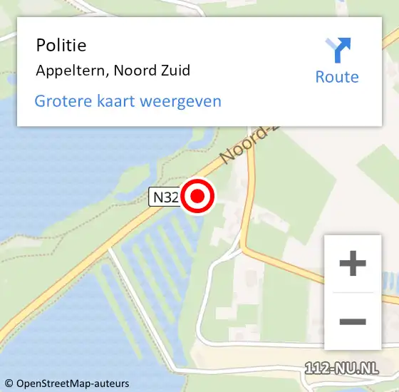 Locatie op kaart van de 112 melding: Politie Appeltern, Noord Zuid op 30 januari 2024 07:11