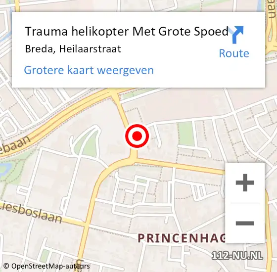 Locatie op kaart van de 112 melding: Trauma helikopter Met Grote Spoed Naar Breda, Heilaarstraat op 30 januari 2024 10:25