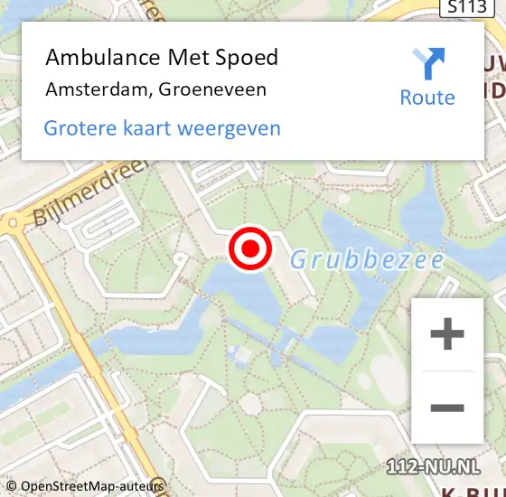 Locatie op kaart van de 112 melding: Ambulance Met Spoed Naar Amsterdam, Groeneveen op 30 januari 2024 10:37