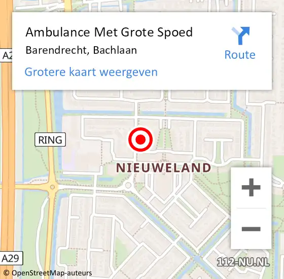 Locatie op kaart van de 112 melding: Ambulance Met Grote Spoed Naar Barendrecht, Bachlaan op 30 januari 2024 12:50