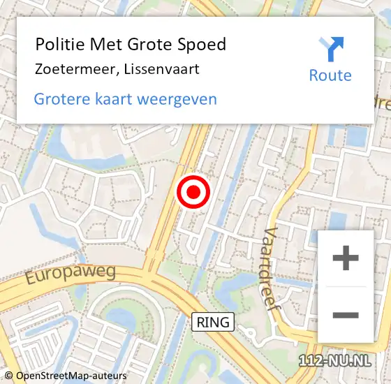 Locatie op kaart van de 112 melding: Politie Met Grote Spoed Naar Zoetermeer, Lissenvaart op 30 januari 2024 13:14