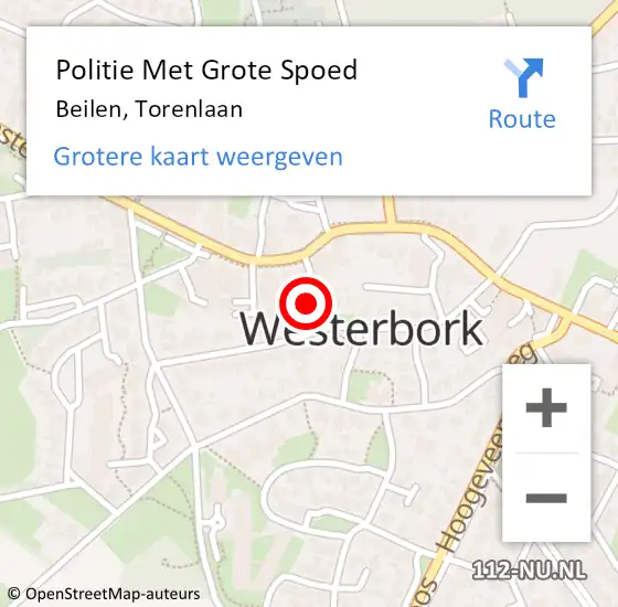 Locatie op kaart van de 112 melding: Politie Met Grote Spoed Naar Beilen, Torenlaan op 30 januari 2024 14:36