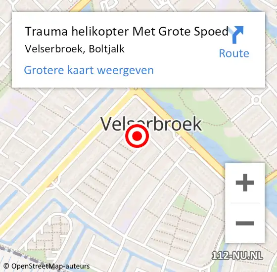 Locatie op kaart van de 112 melding: Trauma helikopter Met Grote Spoed Naar Velserbroek, Boltjalk op 30 januari 2024 15:13