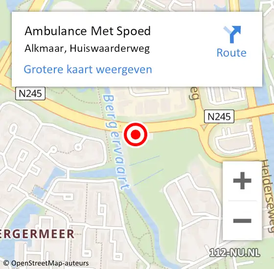 Locatie op kaart van de 112 melding: Ambulance Met Spoed Naar Alkmaar, Huiswaarderweg op 30 januari 2024 15:47