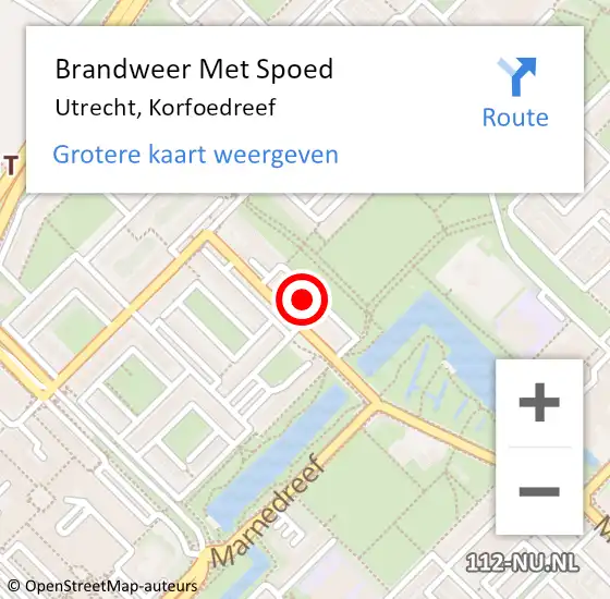 Locatie op kaart van de 112 melding: Brandweer Met Spoed Naar Utrecht, Korfoedreef op 30 januari 2024 16:19