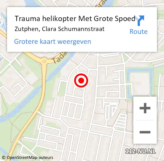 Locatie op kaart van de 112 melding: Trauma helikopter Met Grote Spoed Naar Zutphen, Clara Schumannstraat op 30 januari 2024 16:54