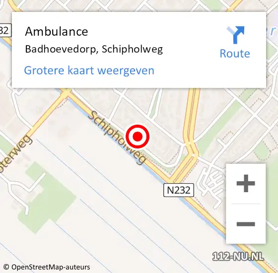 Locatie op kaart van de 112 melding: Ambulance Badhoevedorp, Schipholweg op 30 januari 2024 17:15
