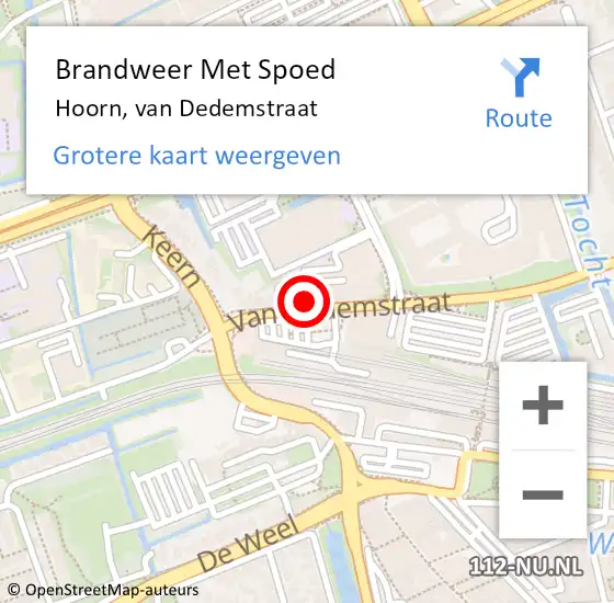 Locatie op kaart van de 112 melding: Brandweer Met Spoed Naar Hoorn, van Dedemstraat op 30 januari 2024 17:25