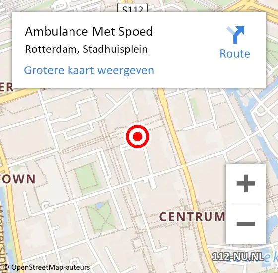 Locatie op kaart van de 112 melding: Ambulance Met Spoed Naar Rotterdam, Stadhuisplein op 30 januari 2024 18:10