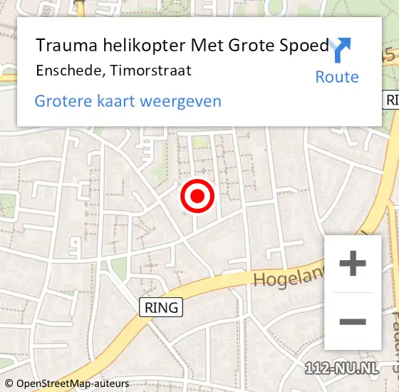 Locatie op kaart van de 112 melding: Trauma helikopter Met Grote Spoed Naar Enschede, Timorstraat op 30 januari 2024 18:34