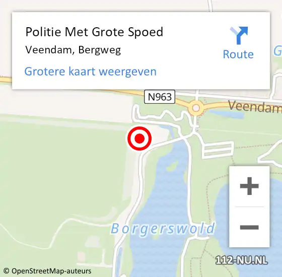 Locatie op kaart van de 112 melding: Politie Met Grote Spoed Naar Veendam, Bergweg op 30 januari 2024 18:40