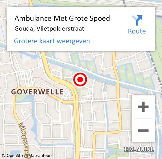 Locatie op kaart van de 112 melding: Ambulance Met Grote Spoed Naar Gouda, Vlietpolderstraat op 30 januari 2024 18:43