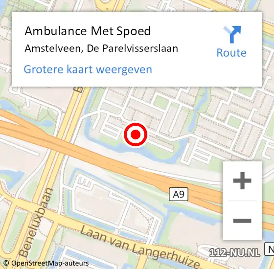 Locatie op kaart van de 112 melding: Ambulance Met Spoed Naar Amstelveen, De Parelvisserslaan op 30 januari 2024 18:45