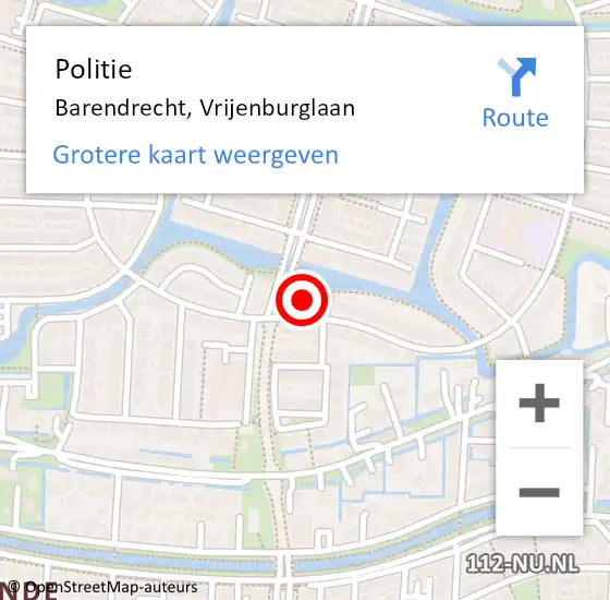 Locatie op kaart van de 112 melding: Politie Barendrecht, Vrijenburglaan op 30 januari 2024 19:23