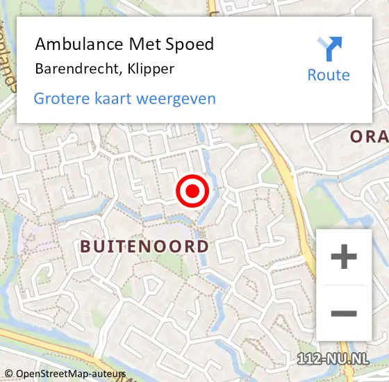 Locatie op kaart van de 112 melding: Ambulance Met Spoed Naar Barendrecht, Klipper op 30 januari 2024 19:41