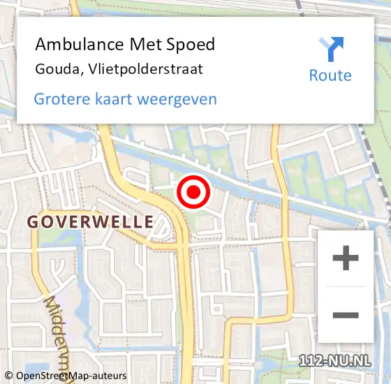 Locatie op kaart van de 112 melding: Ambulance Met Spoed Naar Gouda, Vlietpolderstraat op 30 januari 2024 20:08