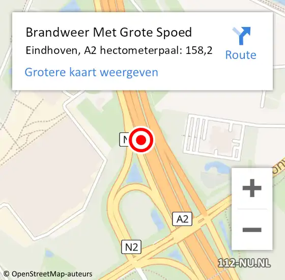 Locatie op kaart van de 112 melding: Brandweer Met Grote Spoed Naar Eindhoven, A2 hectometerpaal: 158,2 op 30 januari 2024 20:39