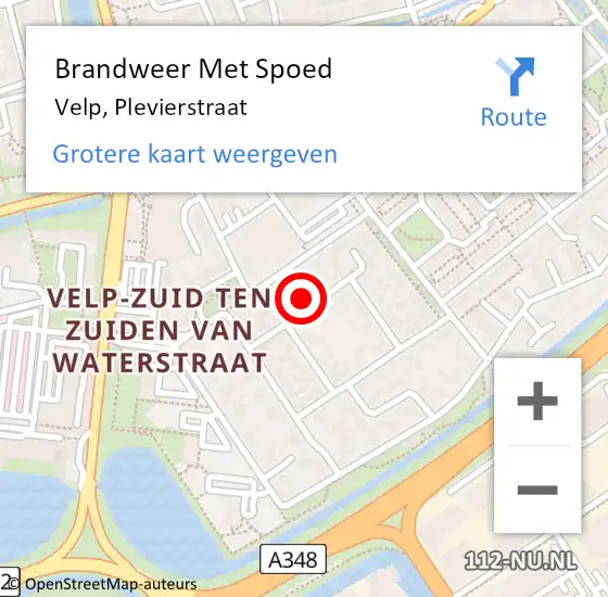 Locatie op kaart van de 112 melding: Brandweer Met Spoed Naar Velp, Plevierstraat op 31 januari 2024 00:58