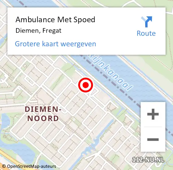Locatie op kaart van de 112 melding: Ambulance Met Spoed Naar Diemen, Fregat op 31 januari 2024 05:54