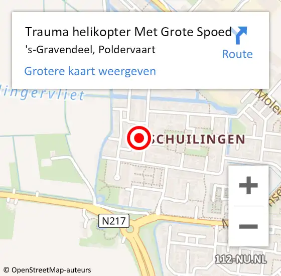 Locatie op kaart van de 112 melding: Trauma helikopter Met Grote Spoed Naar 's-Gravendeel, Poldervaart op 31 januari 2024 06:11