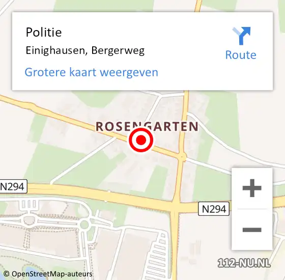 Locatie op kaart van de 112 melding: Politie Einighausen, Bergerweg op 31 januari 2024 08:16