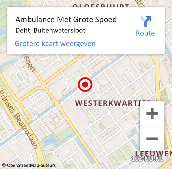 Locatie op kaart van de 112 melding: Ambulance Met Grote Spoed Naar Delft, Buitenwatersloot op 31 januari 2024 08:54