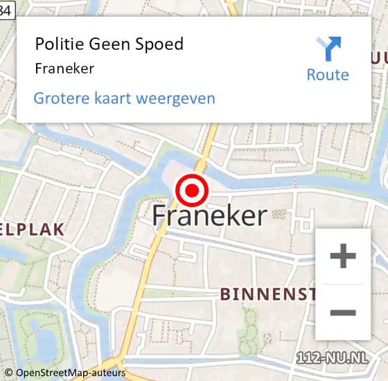 Locatie op kaart van de 112 melding: Politie Geen Spoed Naar Franeker op 31 januari 2024 10:48