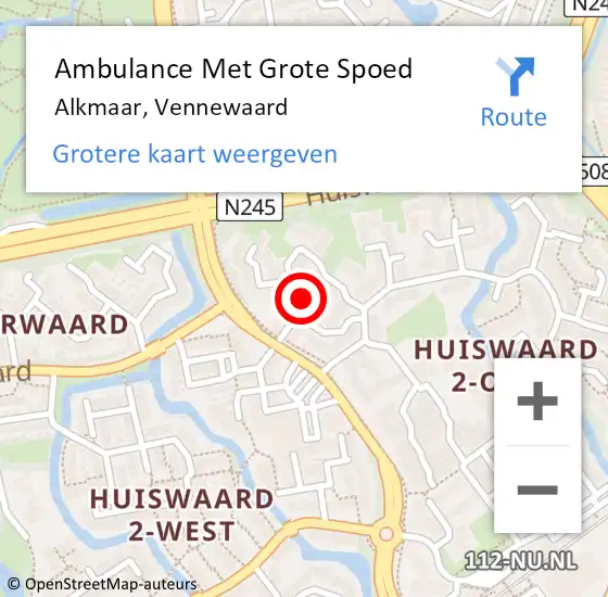 Locatie op kaart van de 112 melding: Ambulance Met Grote Spoed Naar Alkmaar, Vennewaard op 31 januari 2024 10:51