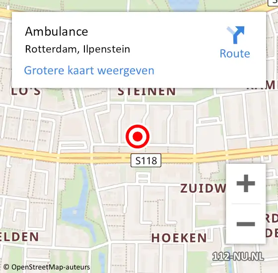 Locatie op kaart van de 112 melding: Ambulance Rotterdam, Ilpenstein op 31 januari 2024 11:04