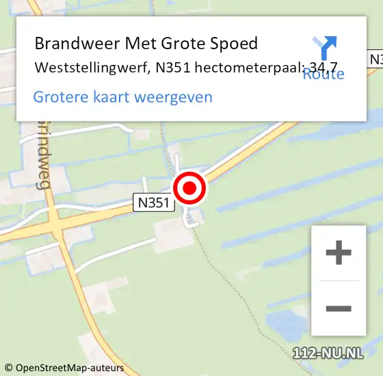 Locatie op kaart van de 112 melding: Brandweer Met Grote Spoed Naar Weststellingwerf, N351 hectometerpaal: 34,7 op 31 januari 2024 12:19