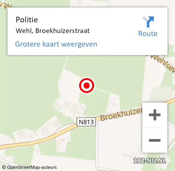 Locatie op kaart van de 112 melding: Politie Wehl, Broekhuizerstraat op 31 januari 2024 12:56