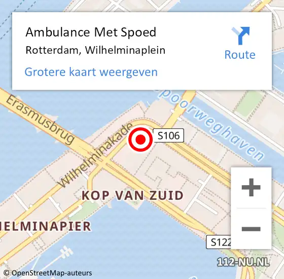 Locatie op kaart van de 112 melding: Ambulance Met Spoed Naar Rotterdam, Wilhelminaplein op 31 januari 2024 13:51