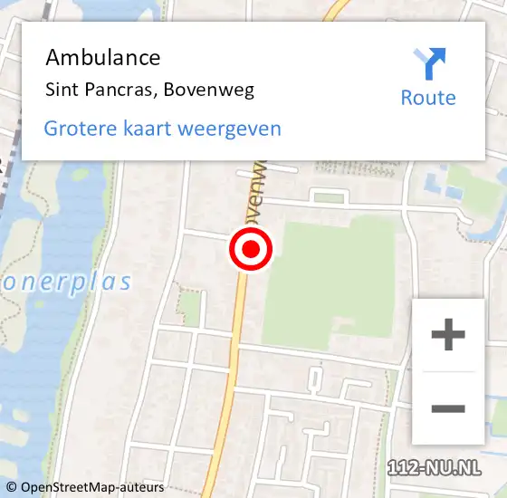 Locatie op kaart van de 112 melding: Ambulance Sint Pancras, Bovenweg op 31 januari 2024 16:24