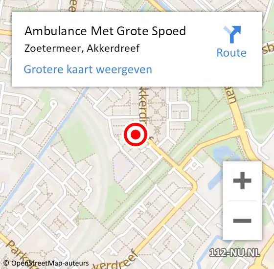 Locatie op kaart van de 112 melding: Ambulance Met Grote Spoed Naar Zoetermeer, Akkerdreef op 31 januari 2024 16:32