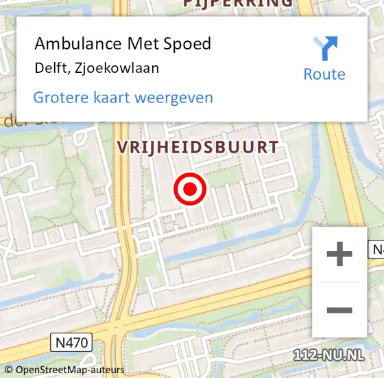Locatie op kaart van de 112 melding: Ambulance Met Spoed Naar Delft, Zjoekowlaan op 31 januari 2024 16:34