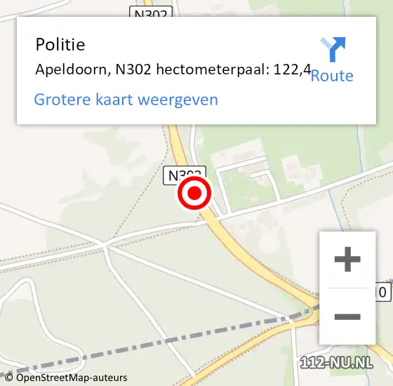 Locatie op kaart van de 112 melding: Politie Apeldoorn, N302 hectometerpaal: 122,4 op 31 januari 2024 16:54