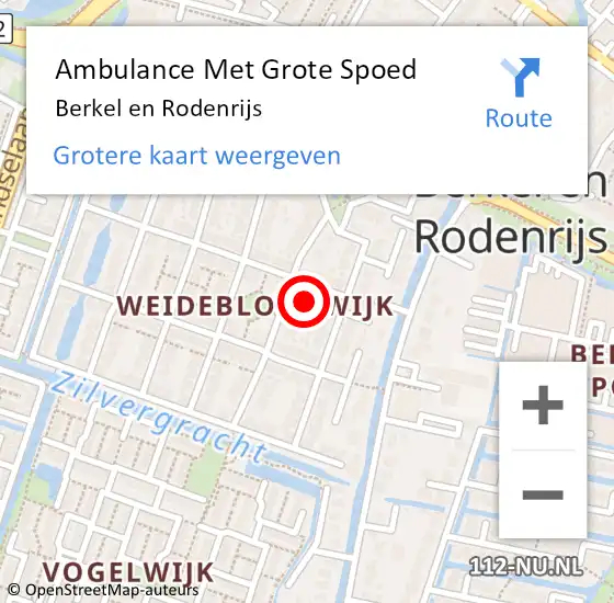 Locatie op kaart van de 112 melding: Ambulance Met Grote Spoed Naar Berkel en Rodenrijs op 31 januari 2024 16:57