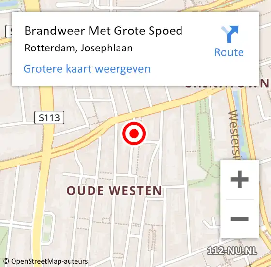 Locatie op kaart van de 112 melding: Brandweer Met Grote Spoed Naar Rotterdam, Josephlaan op 31 januari 2024 17:12