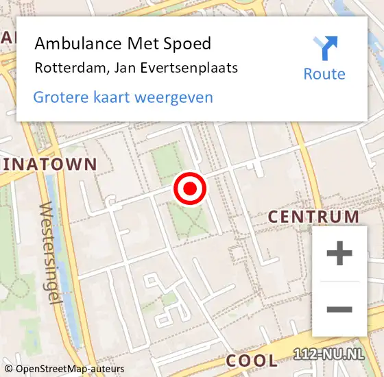 Locatie op kaart van de 112 melding: Ambulance Met Spoed Naar Rotterdam, Jan Evertsenplaats op 31 januari 2024 18:16