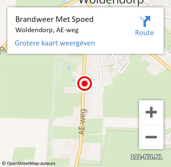 Locatie op kaart van de 112 melding: Brandweer Met Spoed Naar Woldendorp, AE-weg op 31 januari 2024 18:58