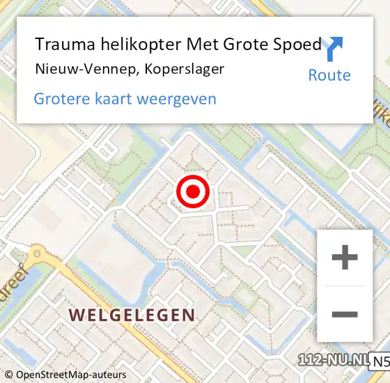 Locatie op kaart van de 112 melding: Trauma helikopter Met Grote Spoed Naar Nieuw-Vennep, Koperslager op 31 januari 2024 19:09
