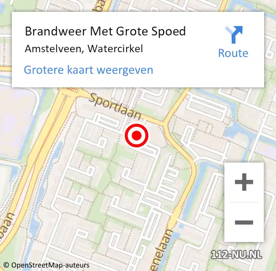 Locatie op kaart van de 112 melding: Brandweer Met Grote Spoed Naar Amstelveen, Watercirkel op 31 januari 2024 19:17