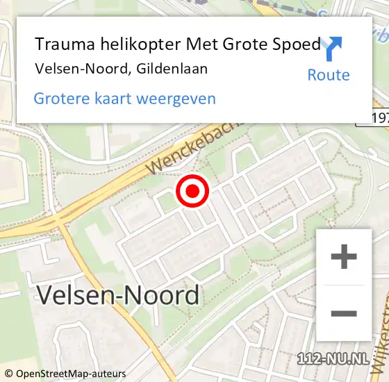 Locatie op kaart van de 112 melding: Trauma helikopter Met Grote Spoed Naar Velsen-Noord, Gildenlaan op 31 januari 2024 21:01