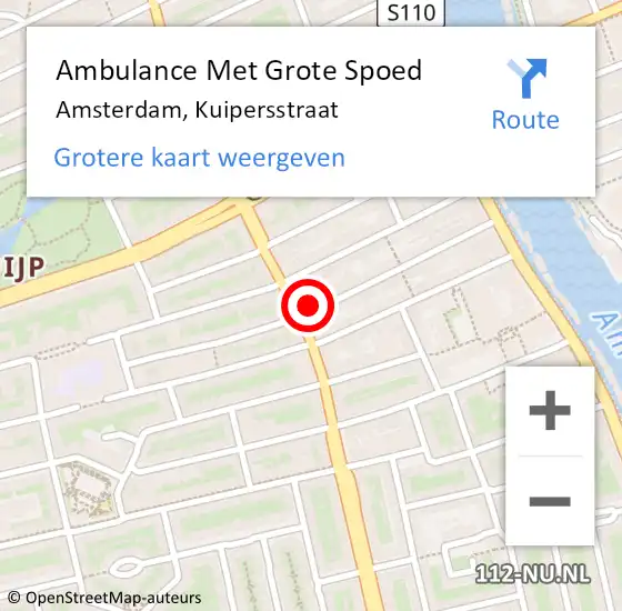 Locatie op kaart van de 112 melding: Ambulance Met Grote Spoed Naar Amsterdam, Kuipersstraat op 1 februari 2024 00:09