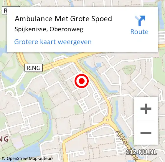 Locatie op kaart van de 112 melding: Ambulance Met Grote Spoed Naar Spijkenisse, Oberonweg op 1 februari 2024 02:41