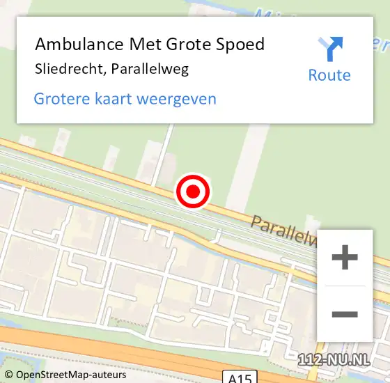 Locatie op kaart van de 112 melding: Ambulance Met Grote Spoed Naar Sliedrecht, Parallelweg op 1 februari 2024 03:31