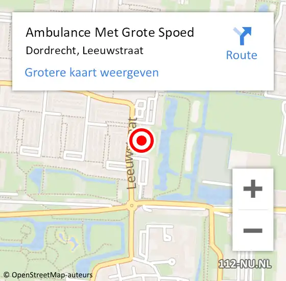 Locatie op kaart van de 112 melding: Ambulance Met Grote Spoed Naar Dordrecht, Leeuwstraat op 1 februari 2024 03:59