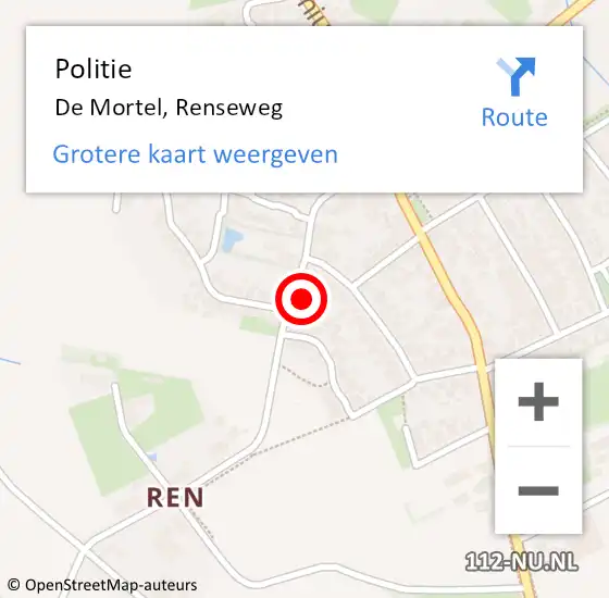 Locatie op kaart van de 112 melding: Politie De Mortel, Renseweg op 1 februari 2024 06:21