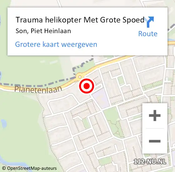 Locatie op kaart van de 112 melding: Trauma helikopter Met Grote Spoed Naar Son, Piet Heinlaan op 1 februari 2024 06:23